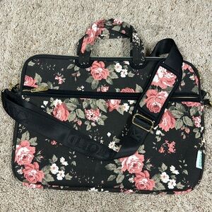 Black Floral Canvas Laptop Bag